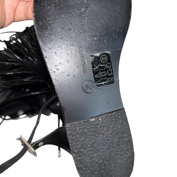 Marios Schwab Rihanna Black Ancient Greek Gladiator Sandals Fringe Womens 36 - Picture 5 of 7